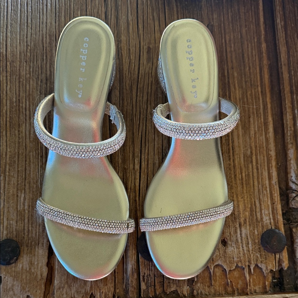 Copper Key Gold Sandals with Glitter Straps